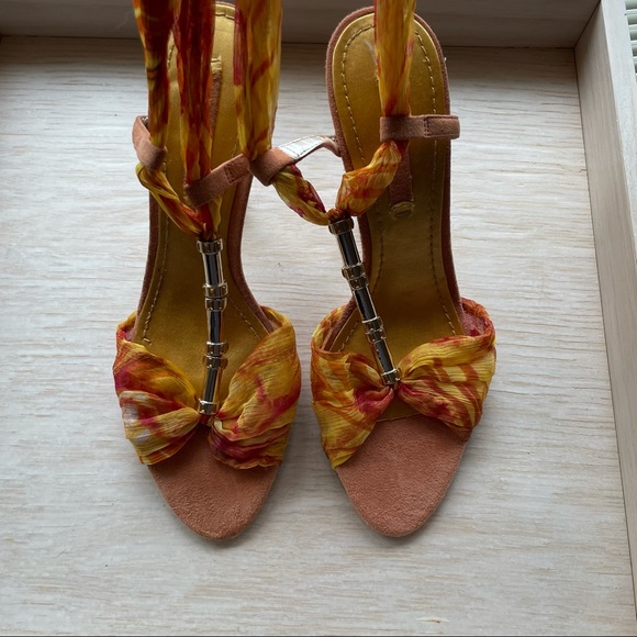 Nine West Jennica orange and yellow lace up heel sandal size 5.5 - Picture 5 of 15